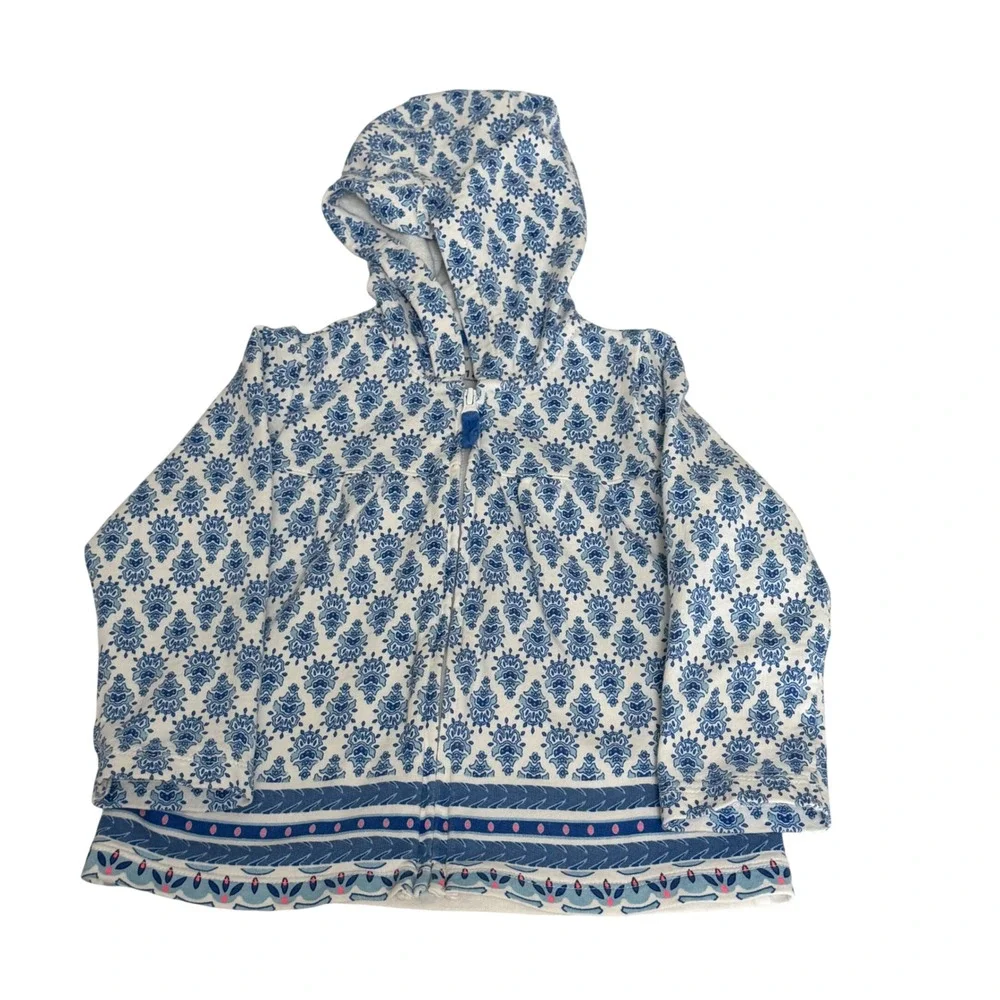 Carters Baby Girl Blue White Damask Print Zip Up Peplum Hoodie Jacket 18 Months